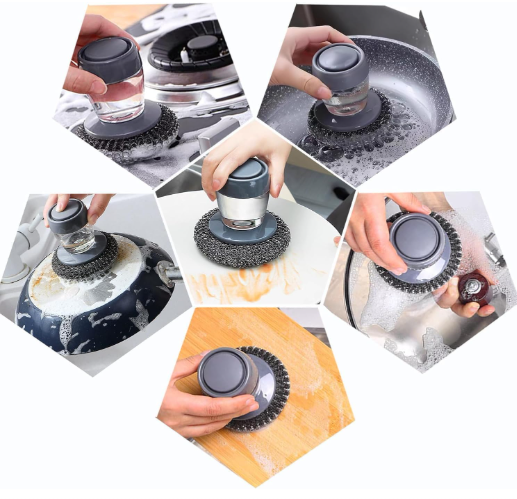 Kitchen Soap Dispensing Palm Brush – Pack of 2 | Non-Scratch Scrubber for Dishes, Sink & Tiles