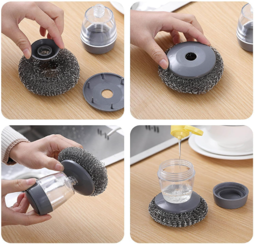 Kitchen Soap Dispensing Palm Brush – Pack of 2 | Non-Scratch Scrubber for Dishes, Sink & Tiles