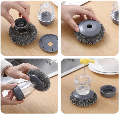 Kitchen Soap Dispensing Palm Brush – Pack of 2 | Non-Scratch Scrubber for Dishes, Sink & Tiles